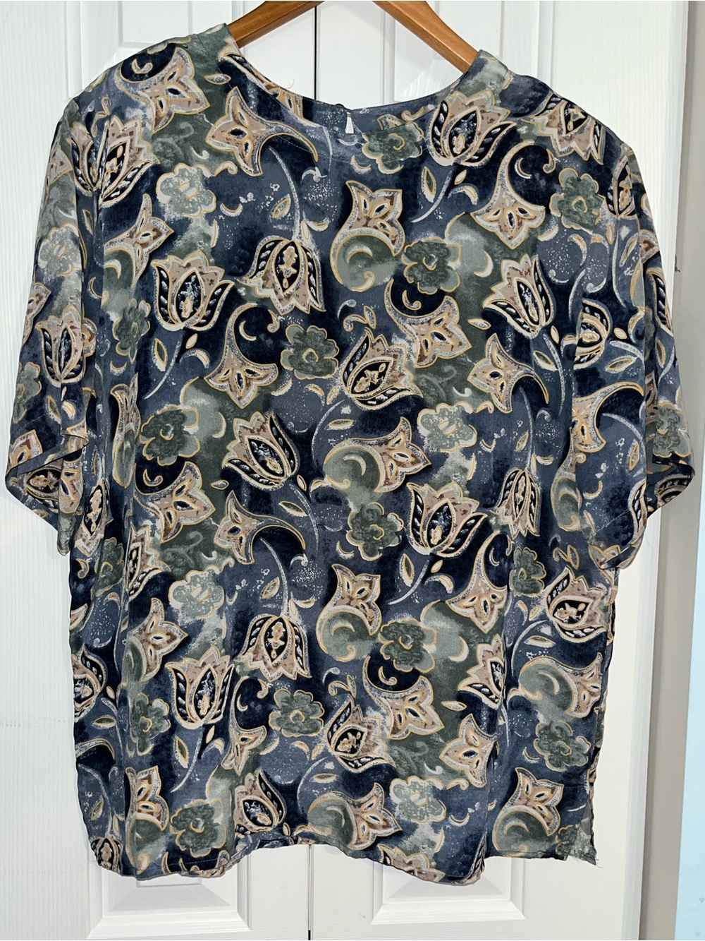 Silk Navy Patterned Short-Sleeve Shirt